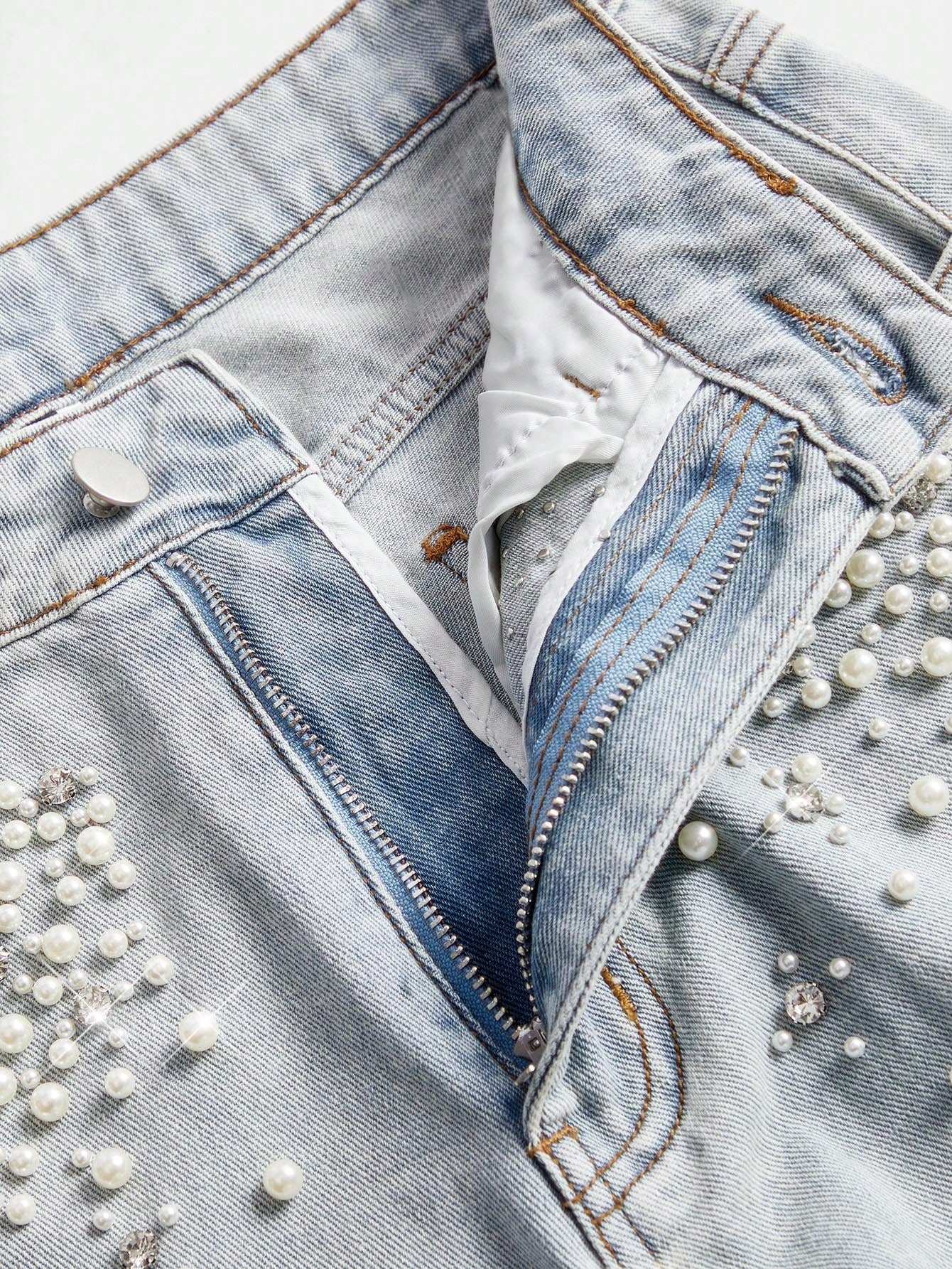 Boho Chic: Beaded Wide Leg Jeans for Effortless Style S M L S-M-L-XL-