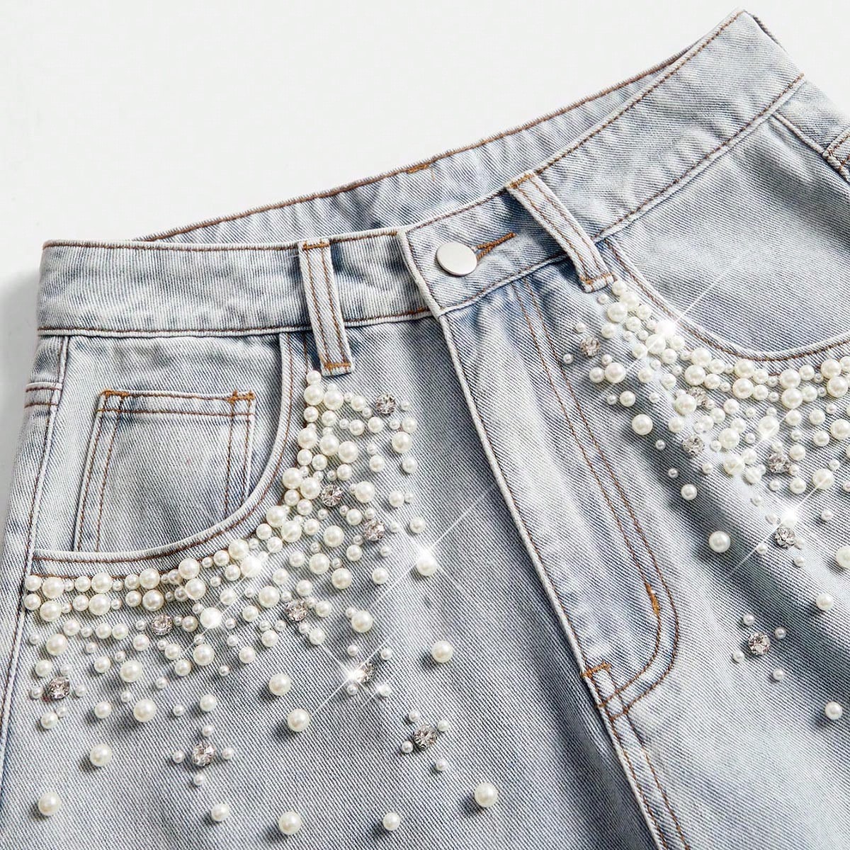 Boho Chic: Beaded Wide Leg Jeans for Effortless Style S M L S-M-L-XL-