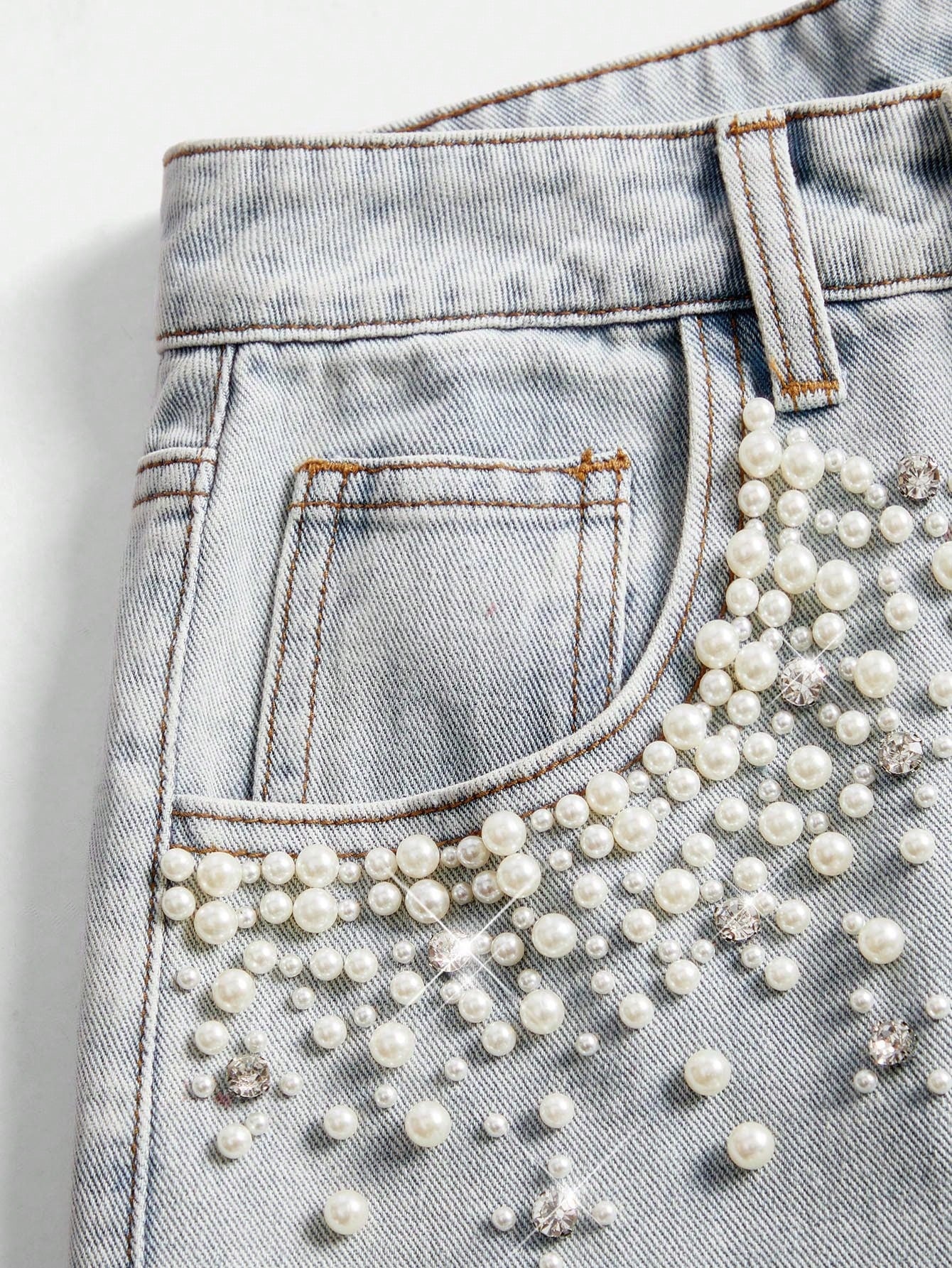 Boho Chic: Beaded Wide Leg Jeans for Effortless Style S M L S-M-L-XL-