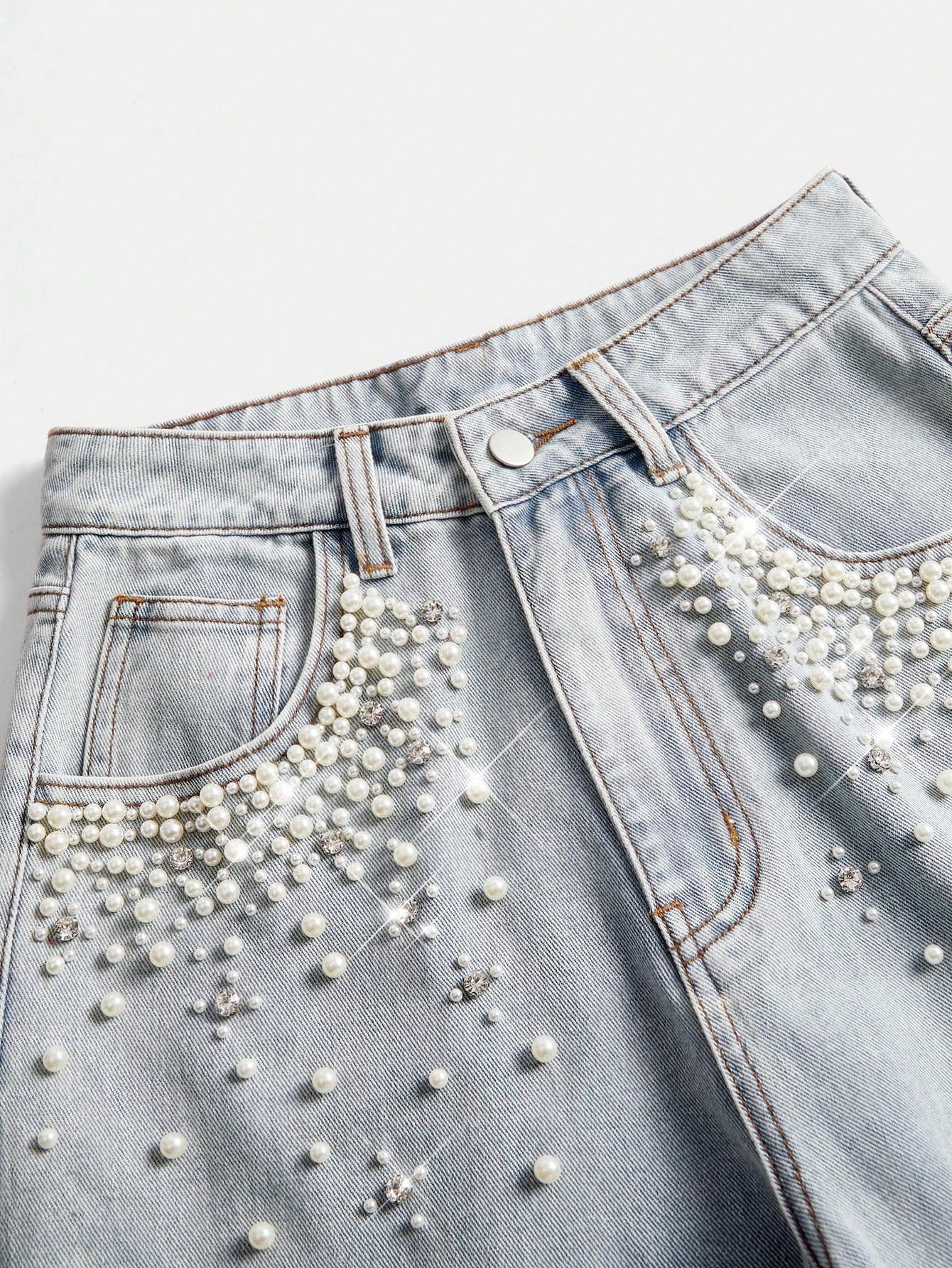 Boho Chic: Beaded Wide Leg Jeans for Effortless Style S M L S-M-L-XL-