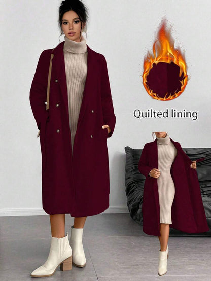 Chiquease Padded Double-Breasted Trench Coat with Large Lapel and Tie Waist – St