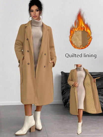 Chiquease Padded Double-Breasted Trench Coat with Large Lapel and Tie Waist – St