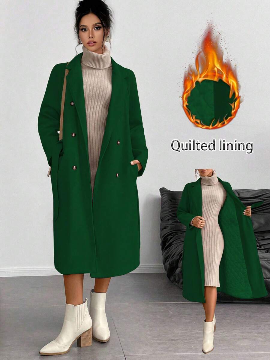 Chiquease Padded Double-Breasted Trench Coat with Large Lapel and Tie Waist – St