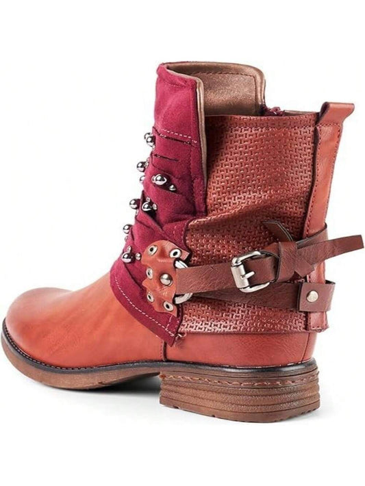 Edgy Chic: Studded Ankle Combat Motorcycle Boots with Low Block Heels Green / US6 Green / US7 Green / US8 Green / US6-Green / US7-Green / US8-Green / US9-Green / US10-Green / US11-Grey / US6-Grey / US7-Grey / US8-Grey / US9-Grey / US10-Grey / US11-Brown / US6-Brown / US7-Brown / US8-Brown / US9-Brown / US10-Brown / US11-Black / US6-Black / US7-Black / US8-Black / US9-Black / US10-Black / US11-Red / US6-Red / US7-Red / US8-Red / US9-Red / US10-Red / US11-