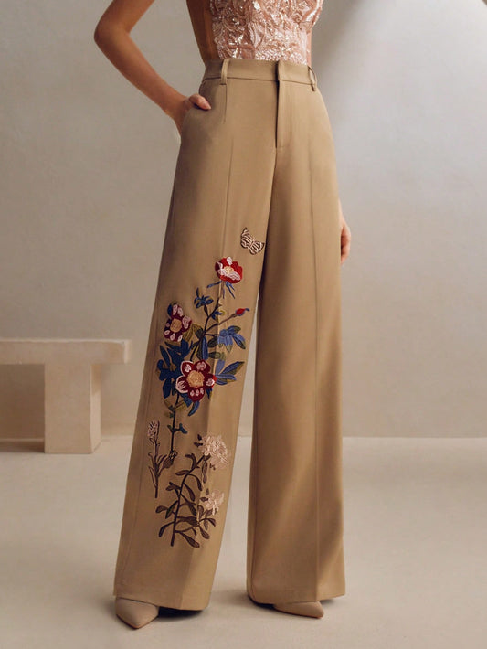 Floral Butterfly Embroidered Women’s Suit Pants Ginger / S Ginger / M Ginger / L Ginger / S-Ginger / M-Ginger / L-Ginger / XL-Khaki / S-Khaki / M-Khaki / L-Khaki / XL-