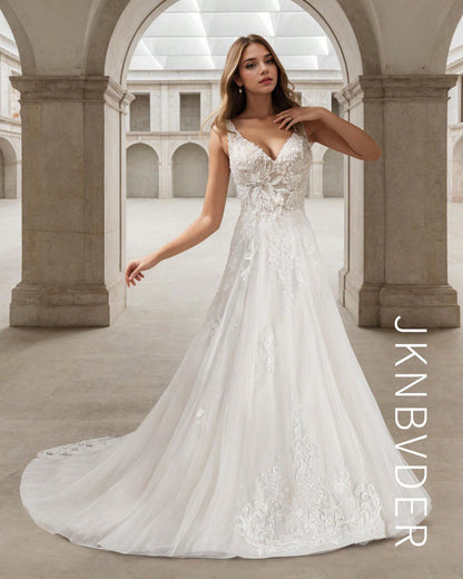 Romantic Sweetheart A-Line Wedding Dress with Elegant Lace Appliqués & Open Back