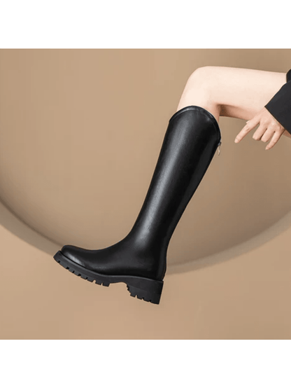 Autumn & Winter Wide-Zip Knight Boots for Women - Stylish Flat Round Toe Design