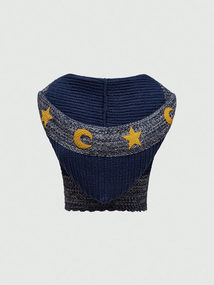 Boho Chic Sleeveless Hoodie with Celestial Moon and Stars Print XS XL XS-XL-