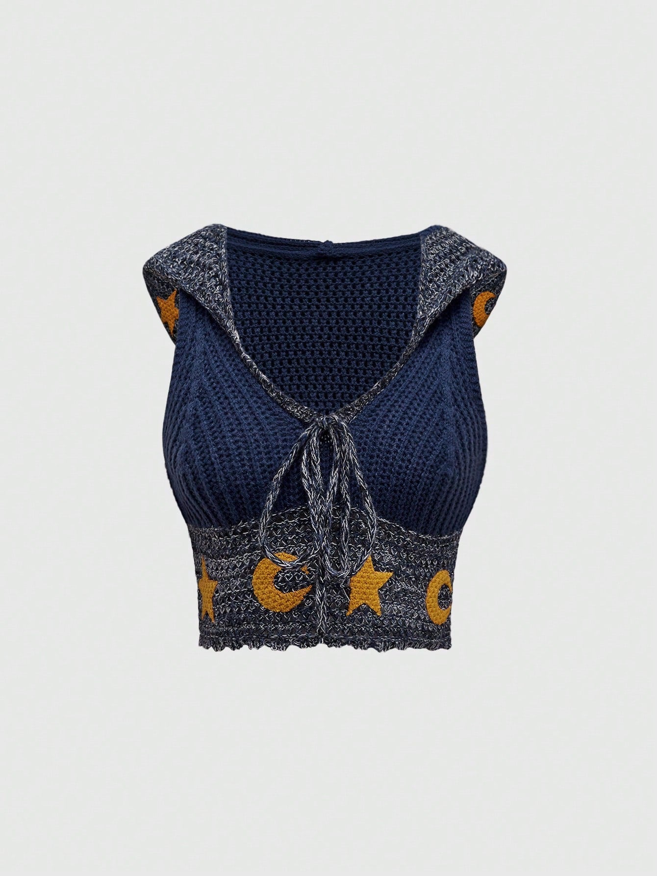 Boho Chic Sleeveless Hoodie with Celestial Moon and Stars Print XS XL XS-XL-