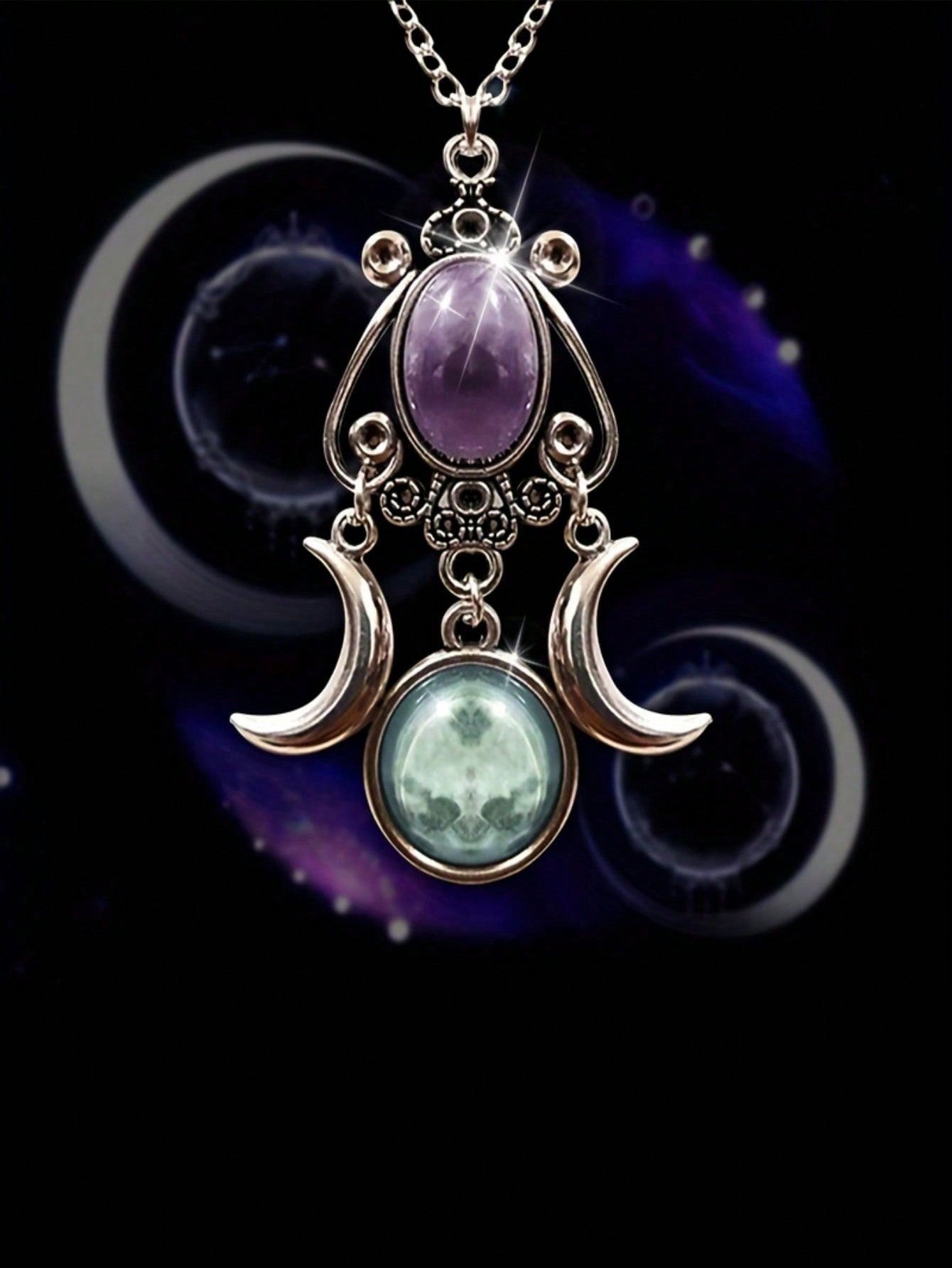 Triple Moon Goddess Necklace: A Charming Accessory for Any Celebration one-size / Black one-size / Purple 