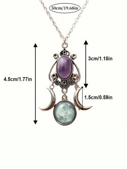 Triple Moon Goddess Necklace: A Charming Accessory for Any Celebration one-size / Black one-size / Purple 