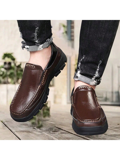 Classic Elegance: Premium Leather Slip-On Loafers for Men with Non-Slip Rubber Sole