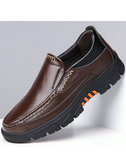 Classic Elegance: Premium Leather Slip-On Loafers for Men with Non-Slip Rubber Sole