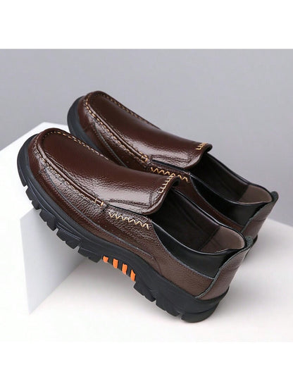 Classic Elegance: Premium Leather Slip-On Loafers for Men with Non-Slip Rubber Sole