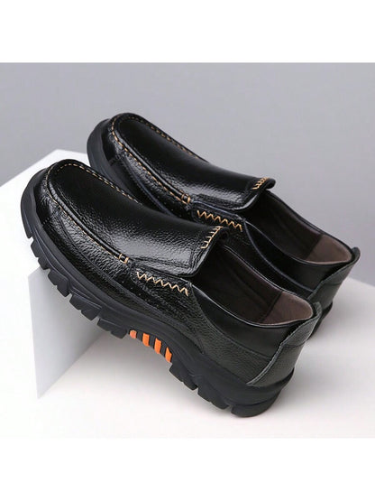 Classic Elegance: Premium Leather Slip-On Loafers for Men with Non-Slip Rubber Sole