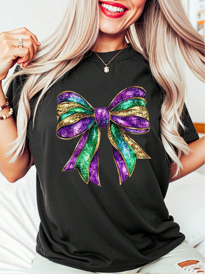 Festive Flair: Oversized Mardi Gras Bow T-Shirt for Women – Perfect for Carnival Grey / S Grey / M 