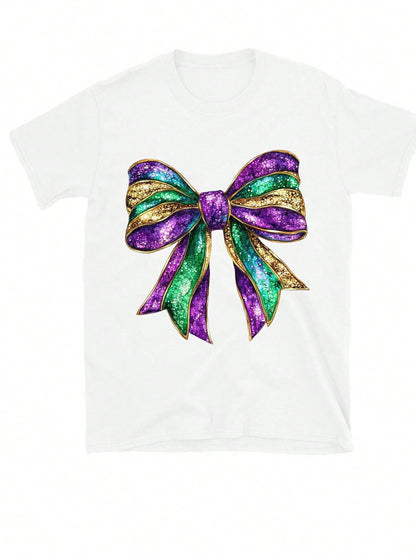 Festive Flair: Oversized Mardi Gras Bow T-Shirt for Women – Perfect for Carnival Grey / S Grey / M 