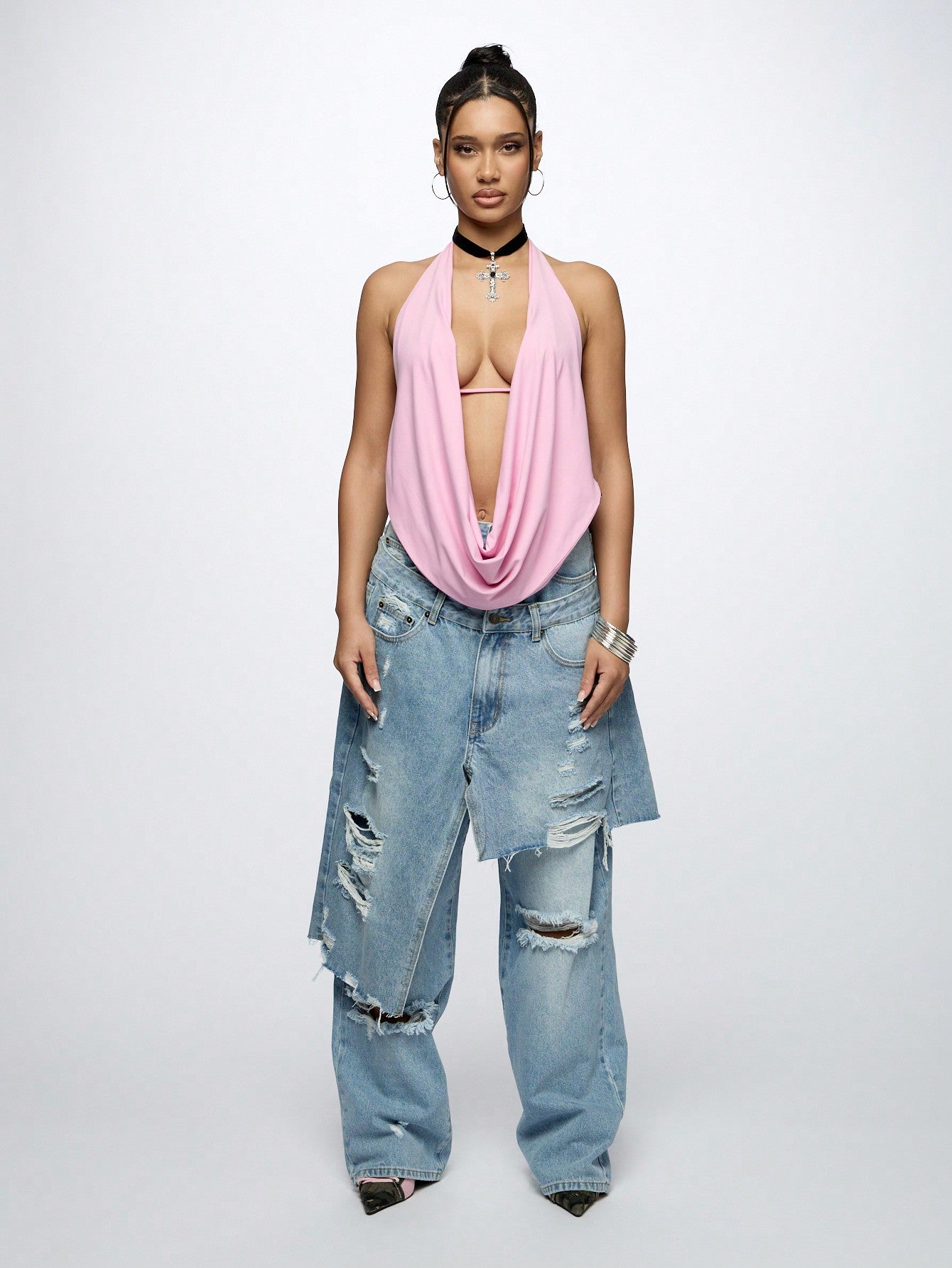 Women's Baggy Overlay Extreme Ripped Jeans for Chic Casual Looks XS S M XS-S-M-L-