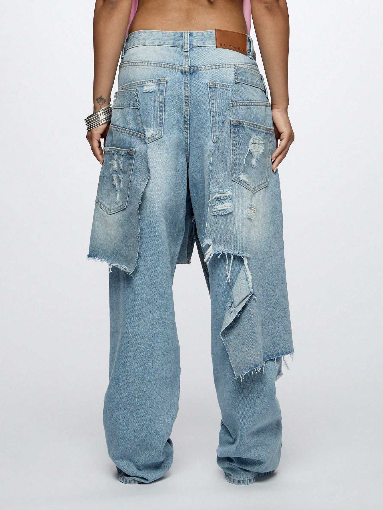 Women's Baggy Overlay Extreme Ripped Jeans for Chic Casual Looks XS S M XS-S-M-L-