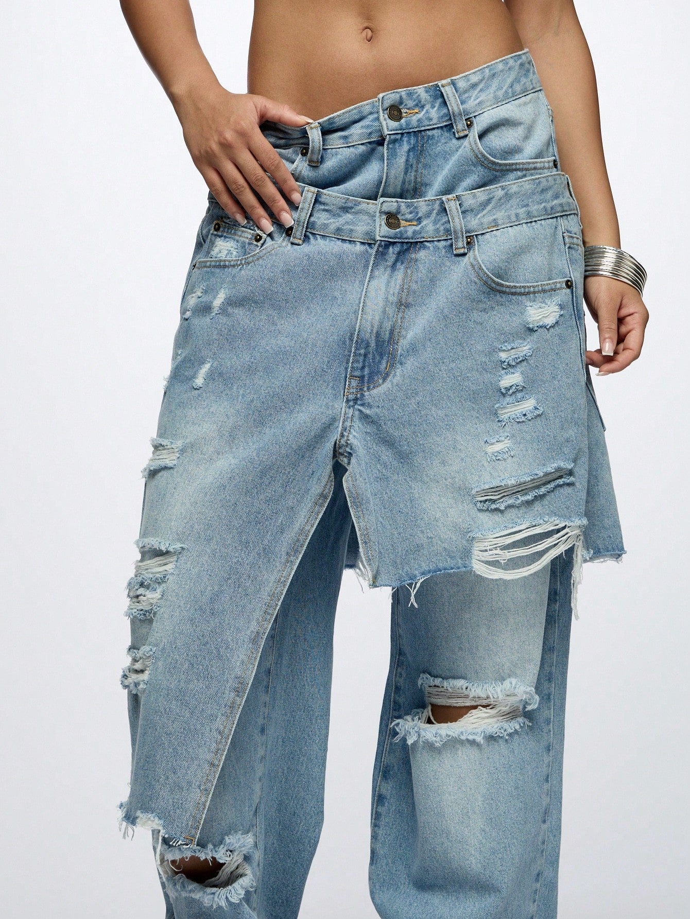 Women's Baggy Overlay Extreme Ripped Jeans for Chic Casual Looks XS S M XS-S-M-L-