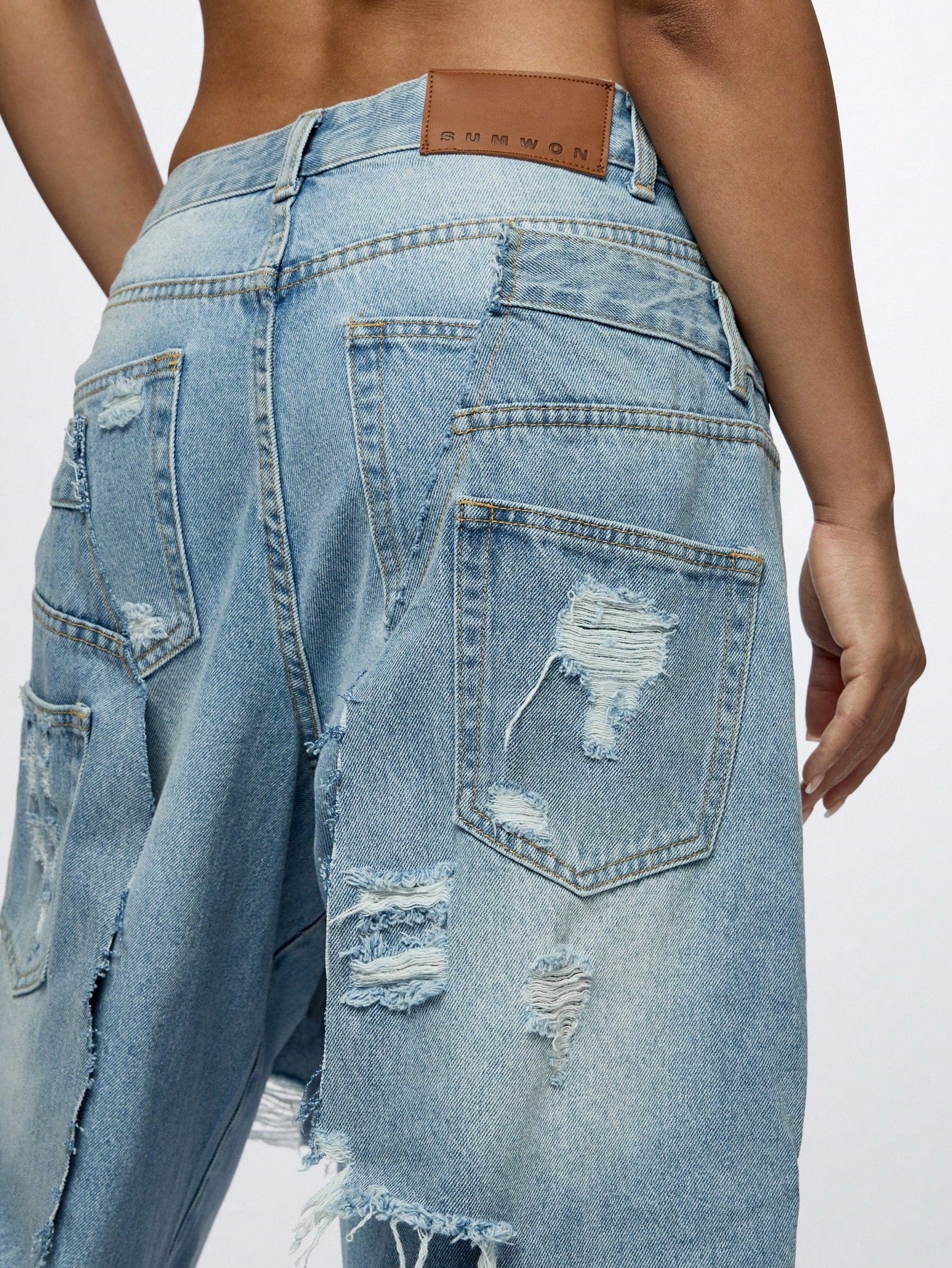 Women's Baggy Overlay Extreme Ripped Jeans for Chic Casual Looks XS S M XS-S-M-L-