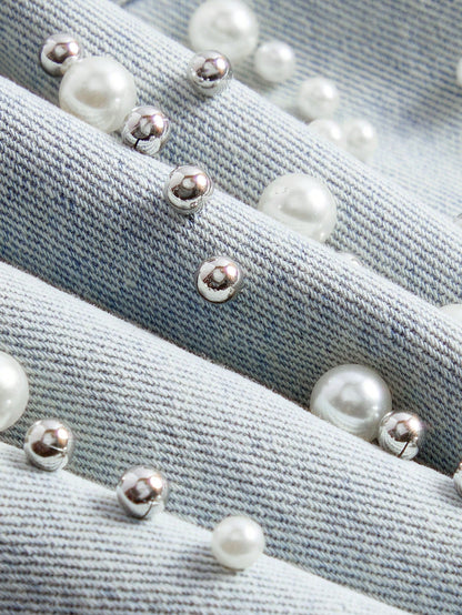 Chic Beaded Denim Skirt - Slimming Style for Spring/Summer S M L S-M-L-XL-