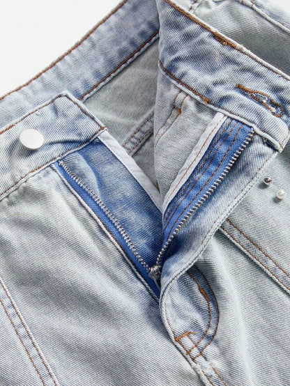 Chic Beaded Denim Skirt - Slimming Style for Spring/Summer S M L S-M-L-XL-