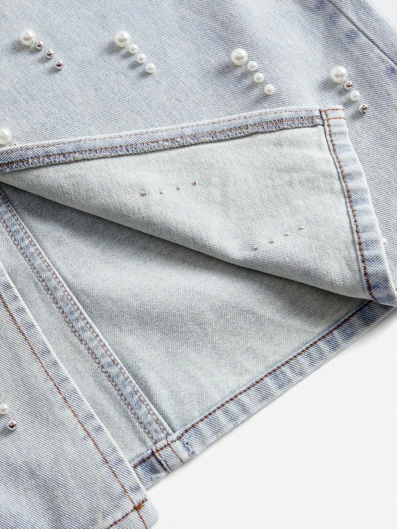 Chic Beaded Denim Skirt - Slimming Style for Spring/Summer S M L S-M-L-XL-