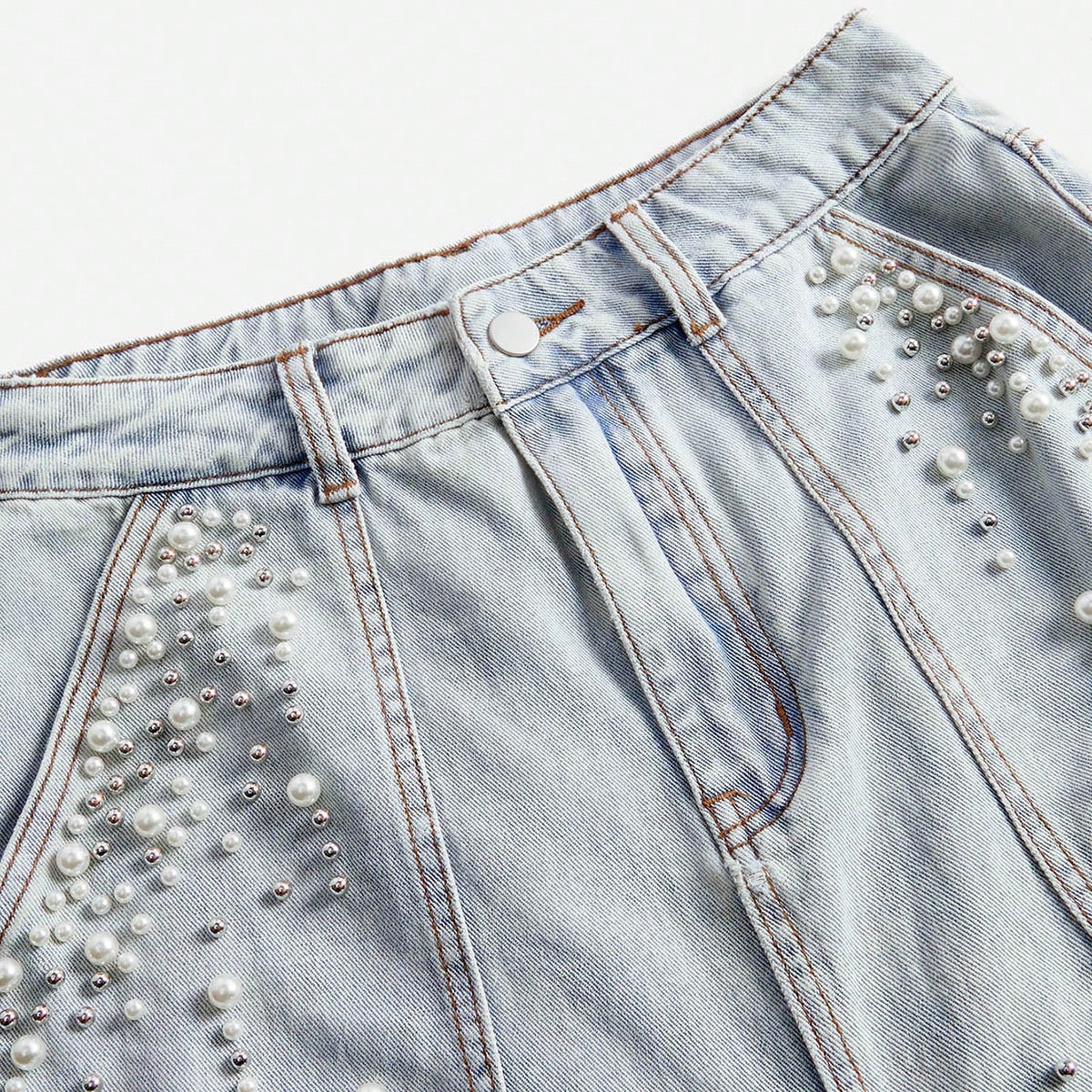 Chic Beaded Denim Skirt - Slimming Style for Spring/Summer S M L S-M-L-XL-