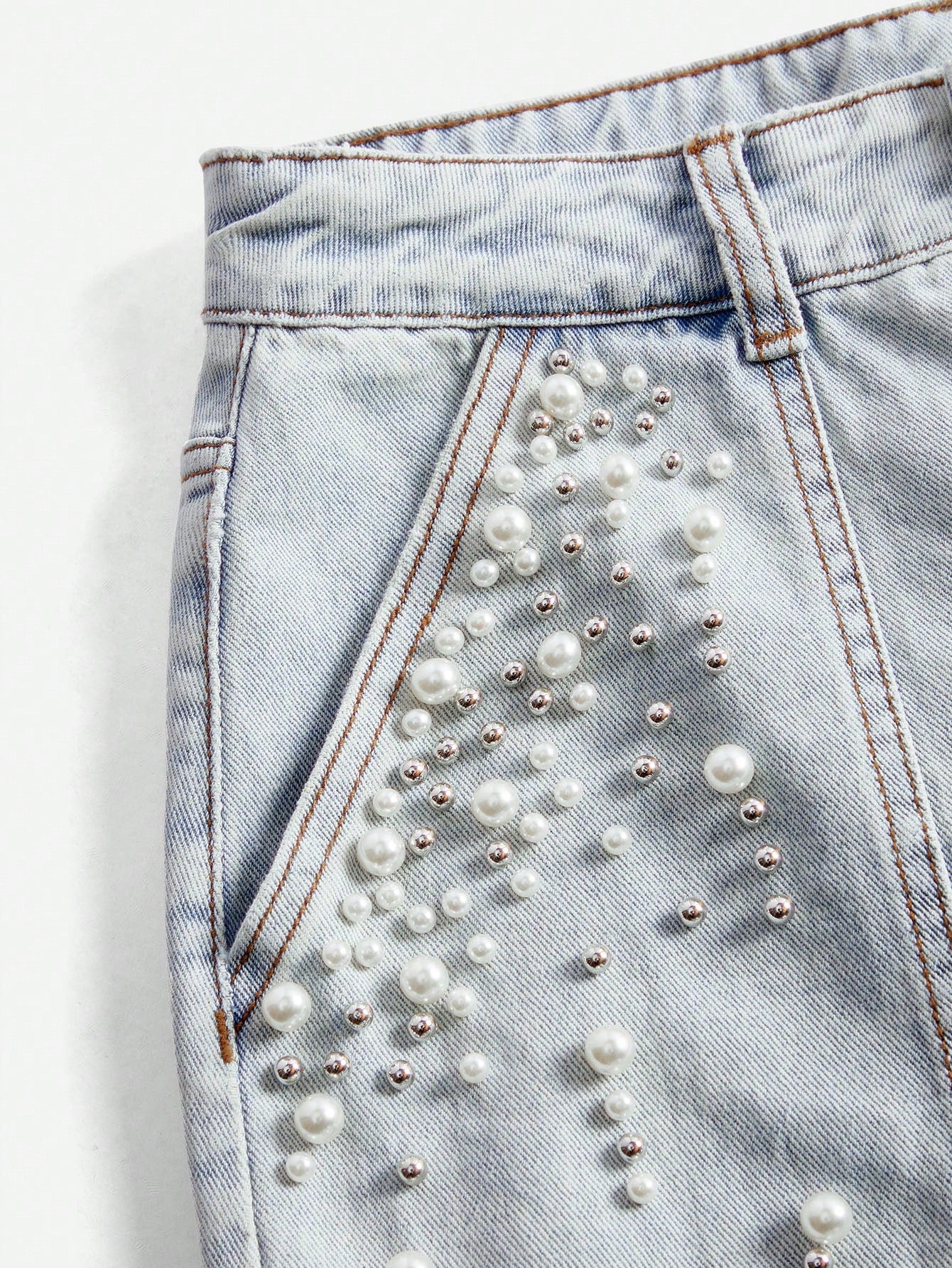 Chic Beaded Denim Skirt - Slimming Style for Spring/Summer S M L S-M-L-XL-