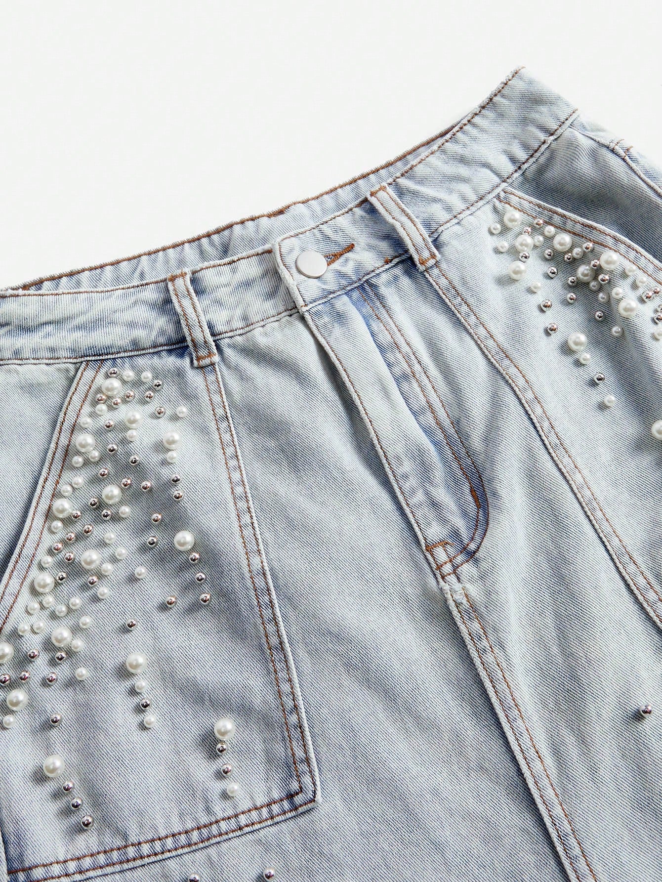 Chic Beaded Denim Skirt - Slimming Style for Spring/Summer S M L S-M-L-XL-