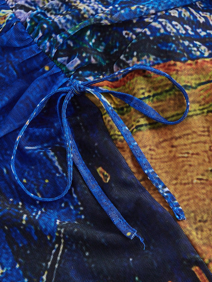 Van Gogh-Inspired Fish Tail Knitted Skirt for Women