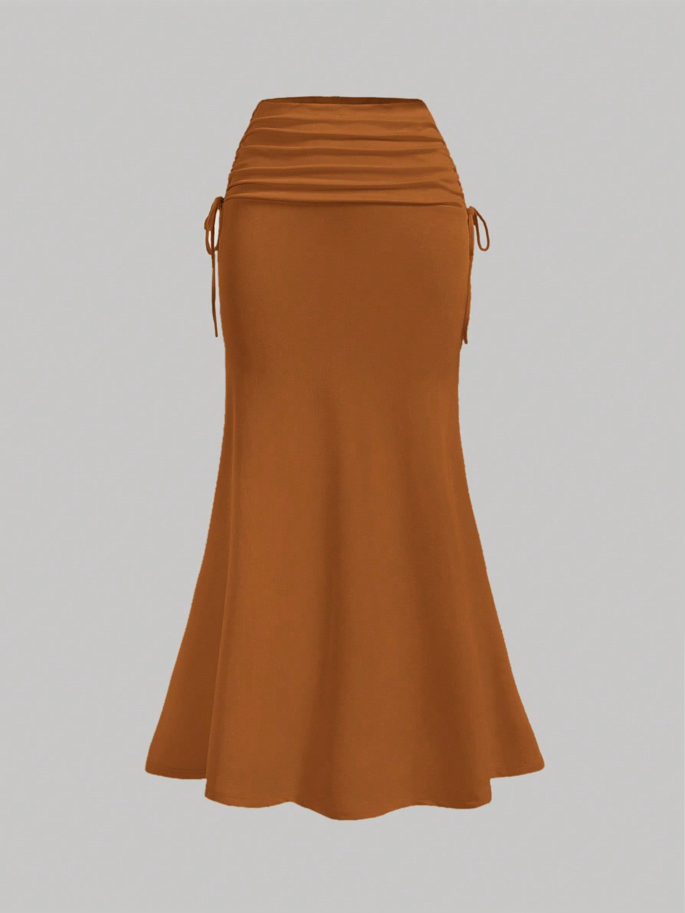 Van Gogh-Inspired Fish Tail Knitted Skirt for Women Rust Brown