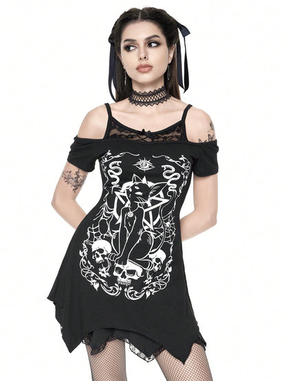 Mysterious Cat Eyes Gothic T-Shirt for Women XS S M XS-S-M-L-