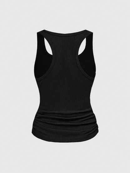 Grunge Punk Sleeveless Black Tank Top with Studded Rhinestones XS S M XS-S-M-