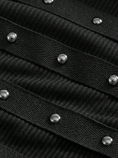 Grunge Punk Sleeveless Black Tank Top with Studded Rhinestones XS S M XS-S-M-