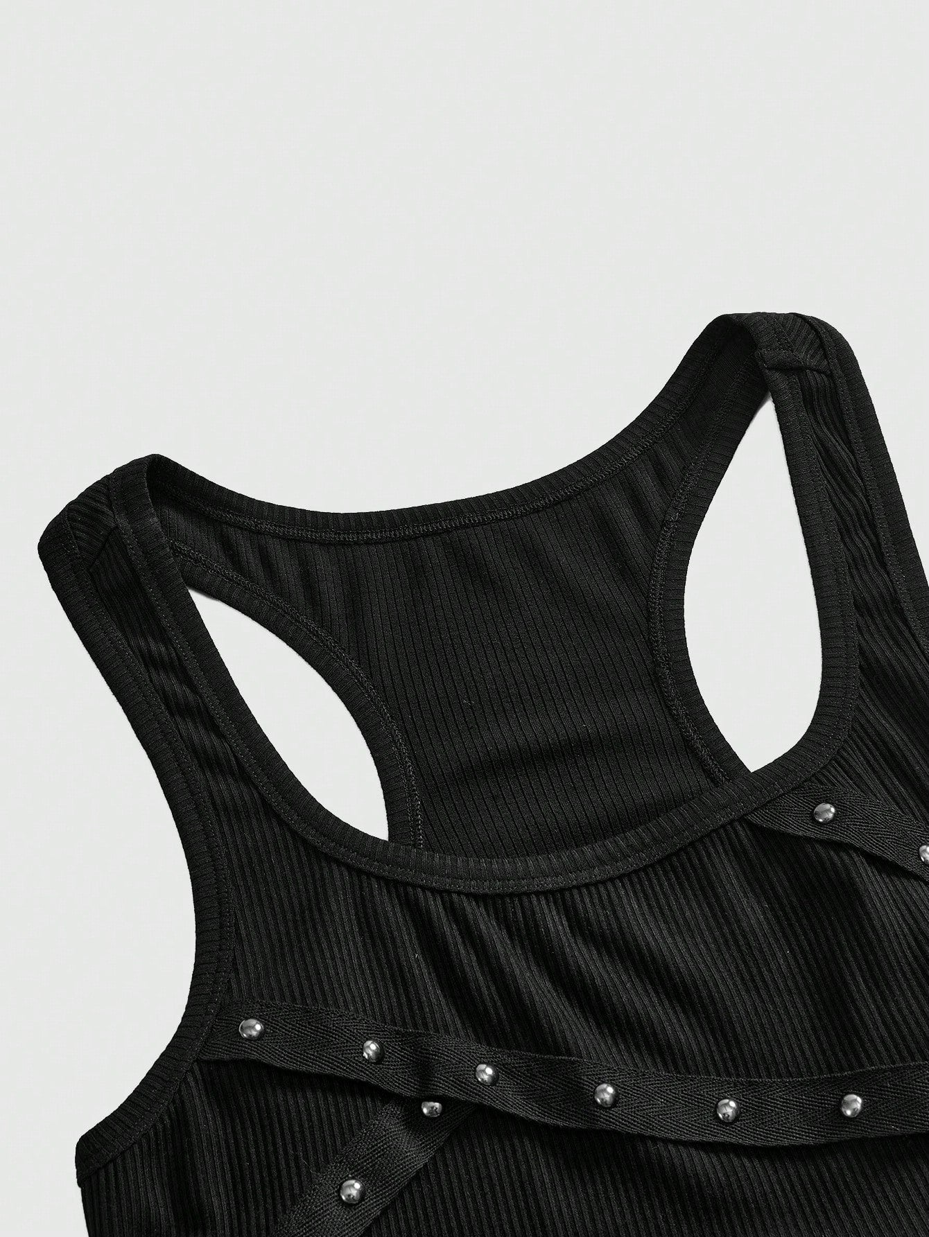 Grunge Punk Sleeveless Black Tank Top with Studded Rhinestones XS S M XS-S-M-