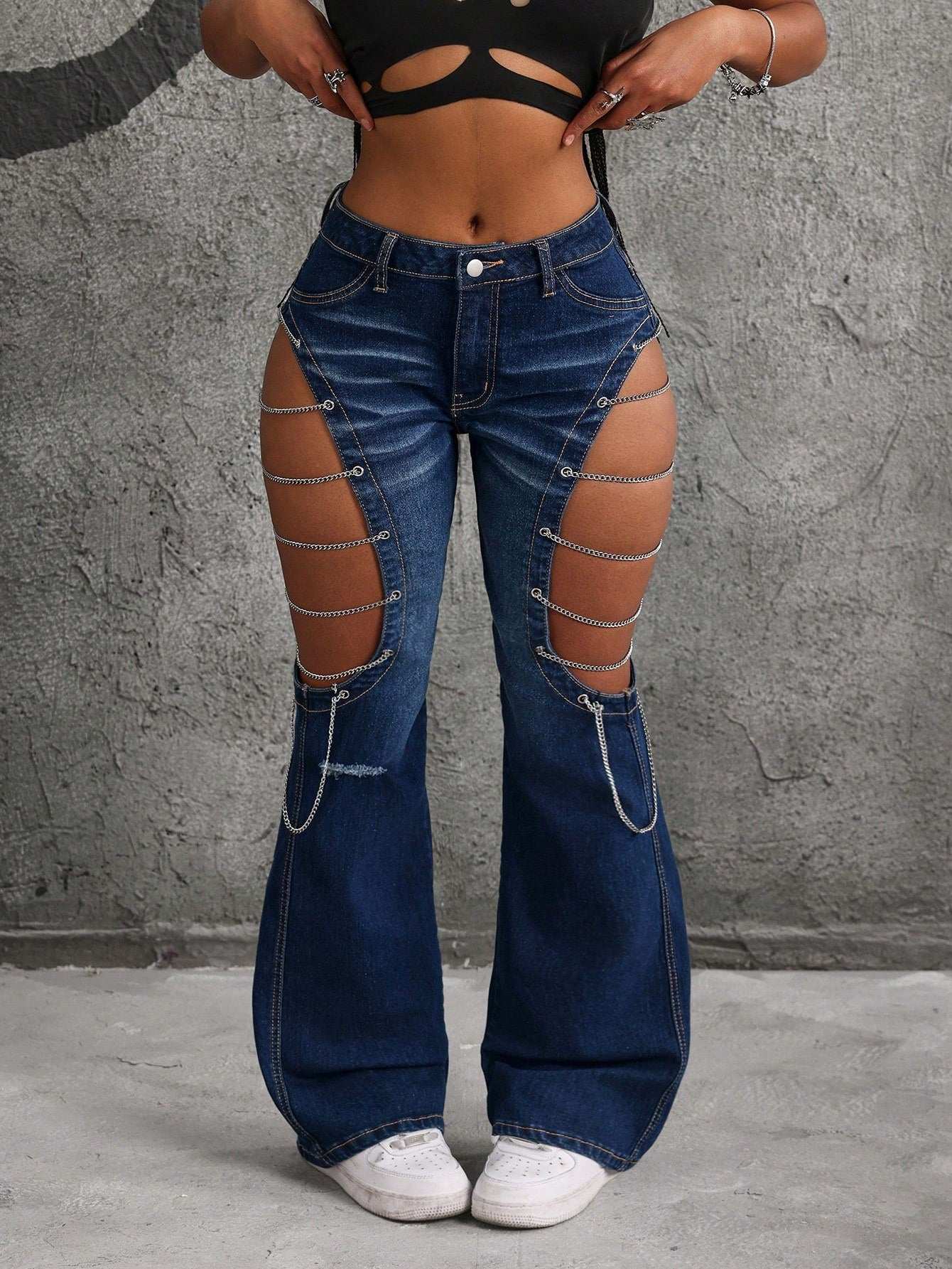 Front Button Pocket Hollow Casual Jeans for Women - Trendy Shein Icon Style 26 30 28 26-30-28-27-31-