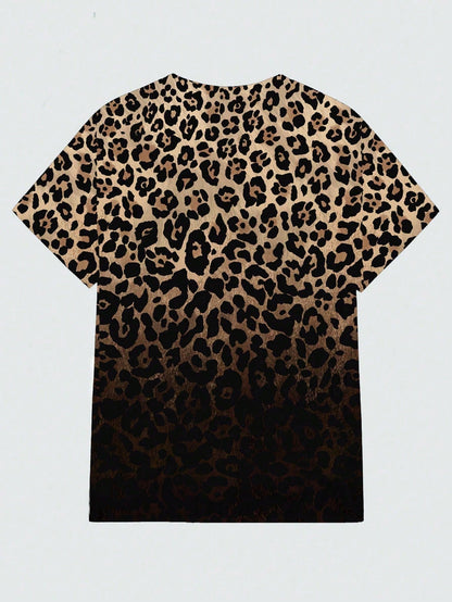 Plus Size Men's Loose Knit Leopard Gradient Print T-Shirt 2XL 3XL 4XL 2XL-3XL-4XL-5XL-6XL-