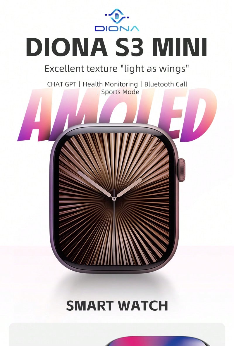 DIONA S3 Mini Smartwatch: Stylish Health Tracker Color-2 Color-3 Color-2-Color-3-