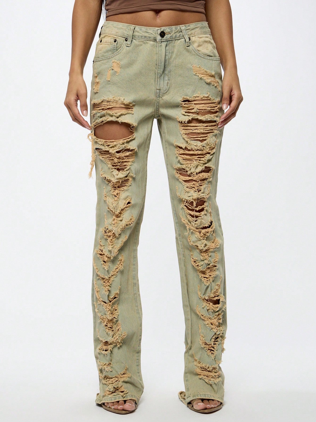 SUMWON WOMEN Shredded Light Wash Denim Jeans 25 26 27 25-26-27-28-29-30-