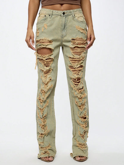 SUMWON WOMEN Shredded Light Wash Denim Jeans 25 26 27 25-26-27-28-29-30-