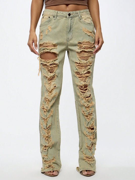 SUMWON WOMEN Shredded Light Wash Denim Jeans 25 26 27 25-26-27-28-29-30-