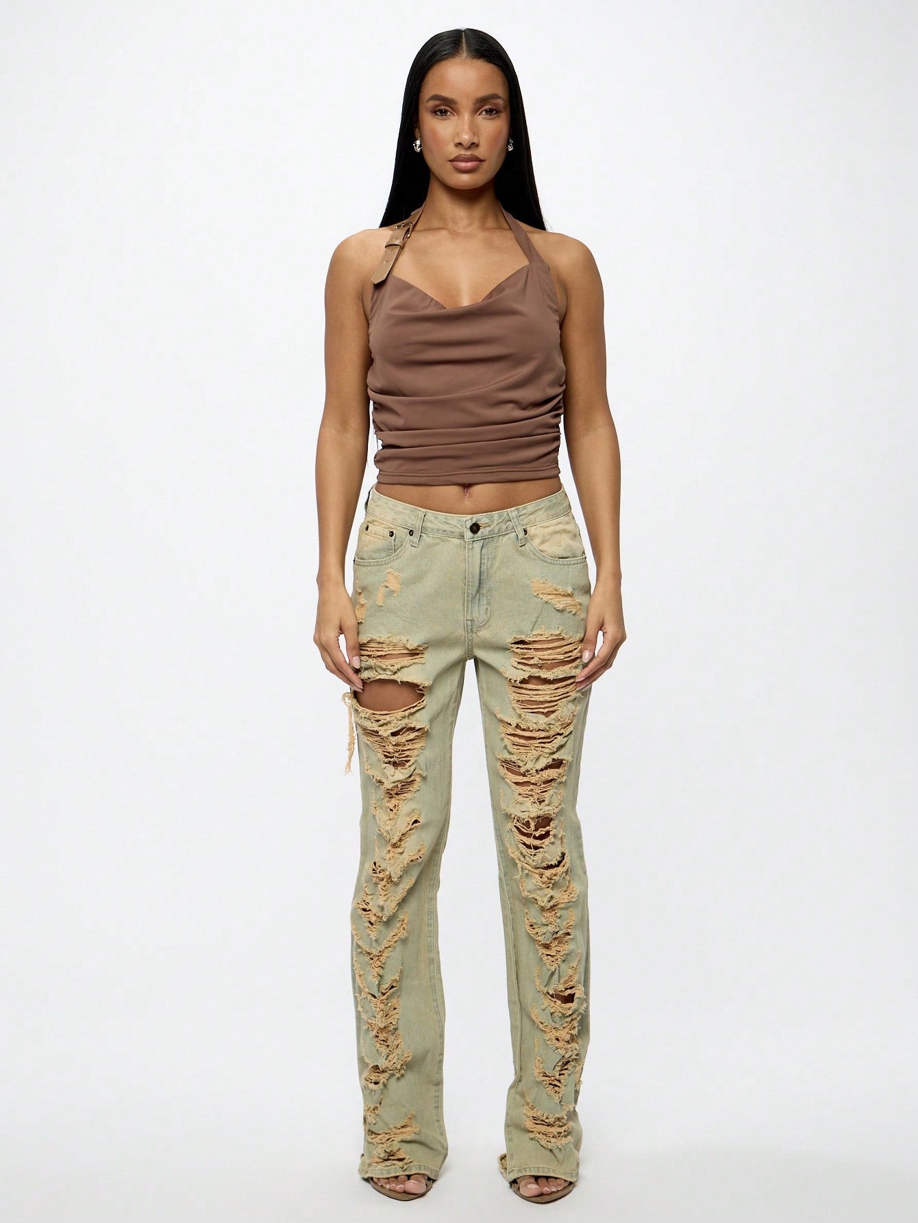 SUMWON WOMEN Shredded Light Wash Denim Jeans 25 26 27 25-26-27-28-29-30-