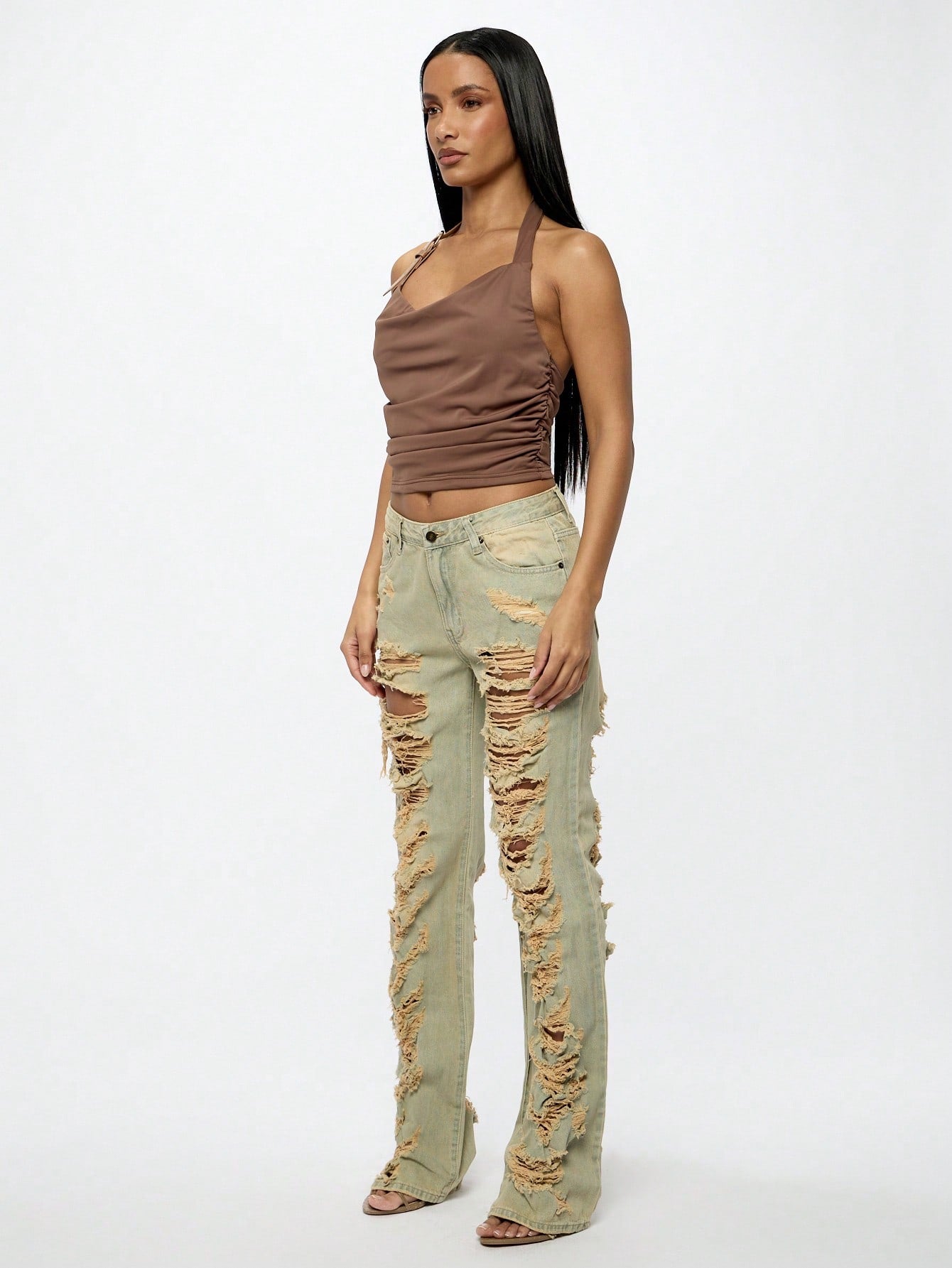 SUMWON WOMEN Shredded Light Wash Denim Jeans 25 26 27 25-26-27-28-29-30-