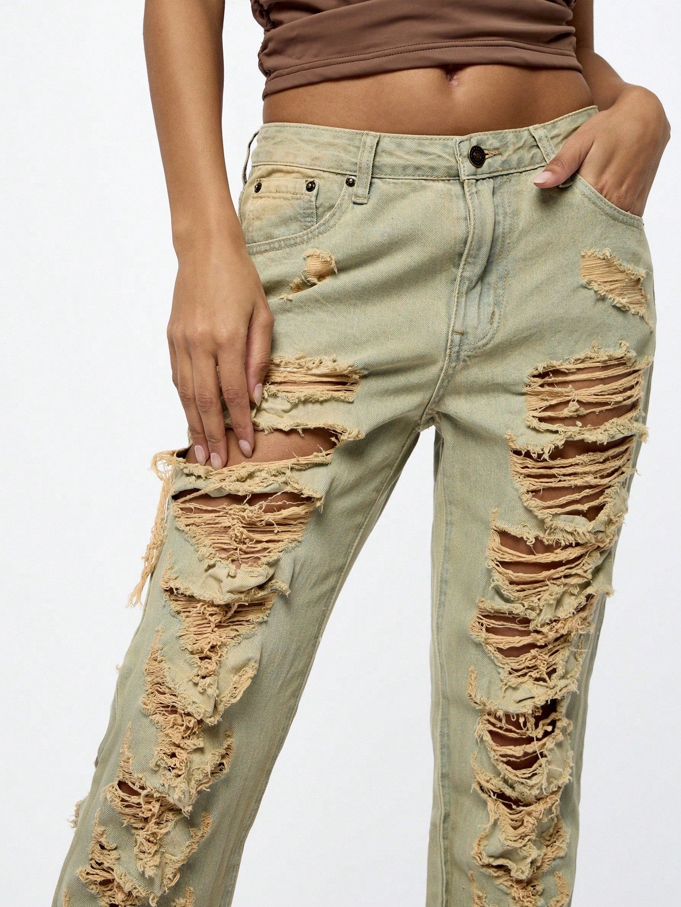 SUMWON WOMEN Shredded Light Wash Denim Jeans 25 26 27 25-26-27-28-29-30-