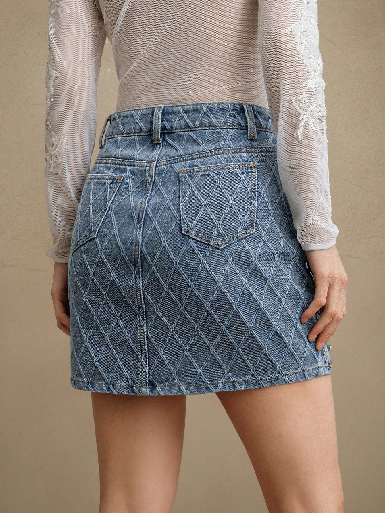 Sparkling Elegance: Rhinestone-Embellished Denim Skirt for Women S M L S-M-L-XL-