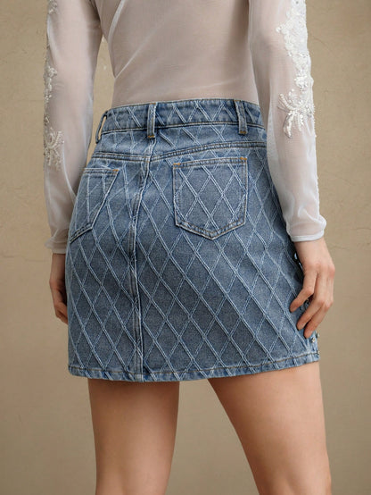 Sparkling Elegance: Rhinestone-Embellished Denim Skirt for Women S M L S-M-L-XL-