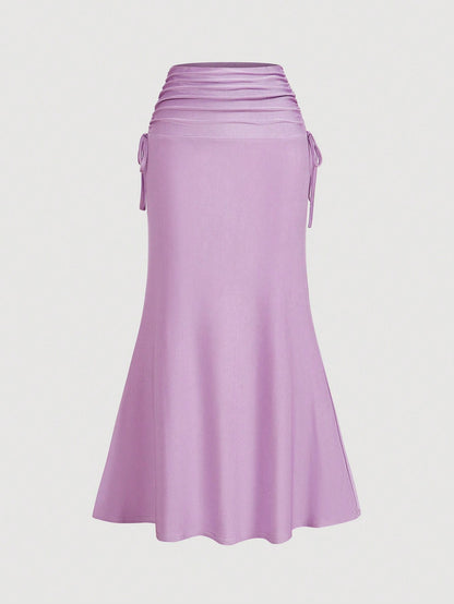 Van Gogh-Inspired Fish Tail Knitted Skirt for Women Lilac Purple