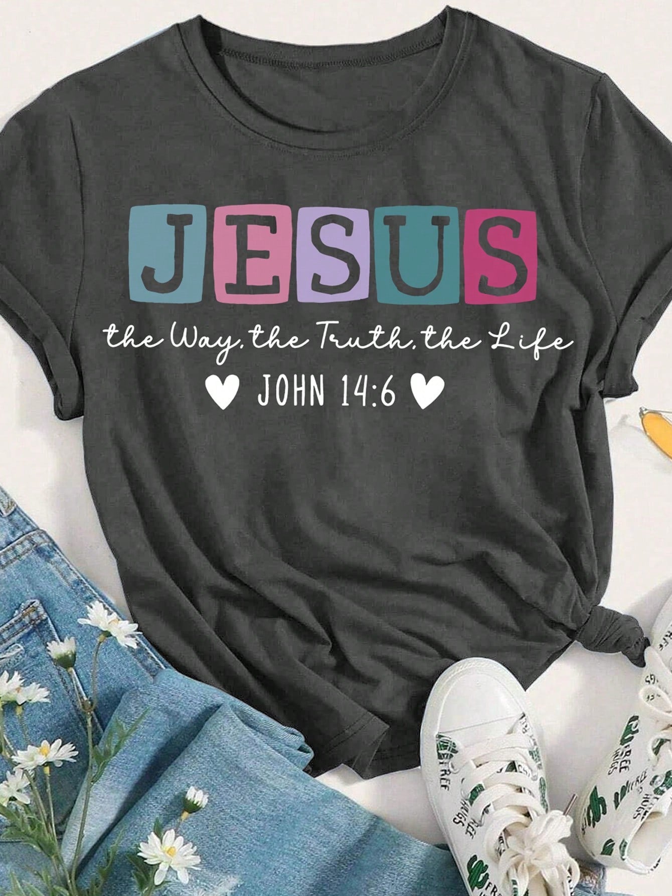 Plus Size Short Sleeved T-Shirt - Too Many Storms Graphic Tee Grey-2